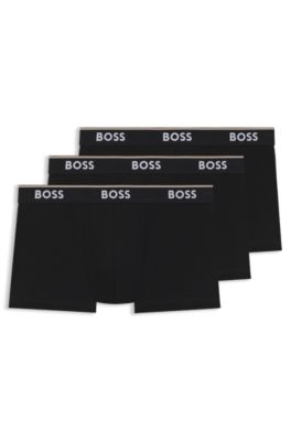 BOSS - Three-pack of stretch-cotton trunks with logo waistbands