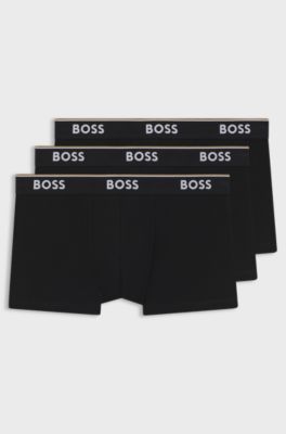 Stretch-cotton trunks with repeat logos, Black