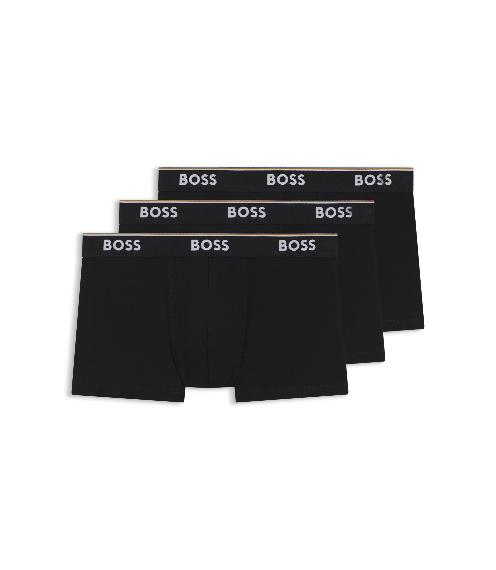 BOSS - Three-pack of stretch-cotton trunks with logo waistbands