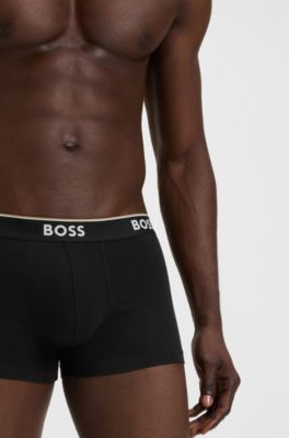 Lot de trois boxers courts en coton stretch avec logo &agrave; la taille, Noir