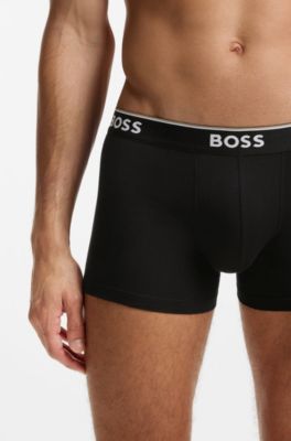 Set van drie korte boxershorts met logotailleband van stretchkatoen, Zwart