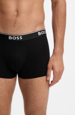 Stretch-cotton trunks with repeat logos, Black
