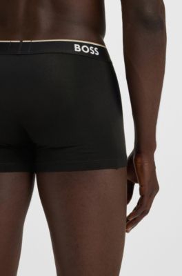 Set van drie korte boxershorts met logotailleband van stretchkatoen, Zwart