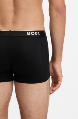Stretch-cotton trunks with repeat logos, Black