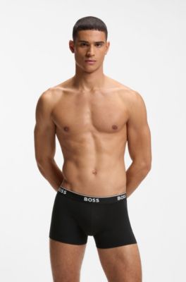 Eng anliegende Boxershorts aus Stretch-Baumwolle mit kurzem Bein und fortlaufenden Logos, Schwarz