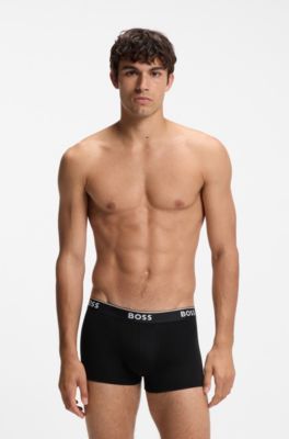 Stretch-cotton trunks with repeat logos, Black