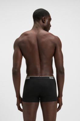 Set van drie korte boxershorts met logotailleband van stretchkatoen, Zwart