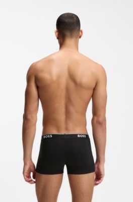 Set van drie korte boxershorts met logotailleband van stretchkatoen, Zwart