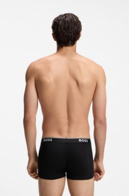 Stretch-cotton trunks with repeat logos, Black
