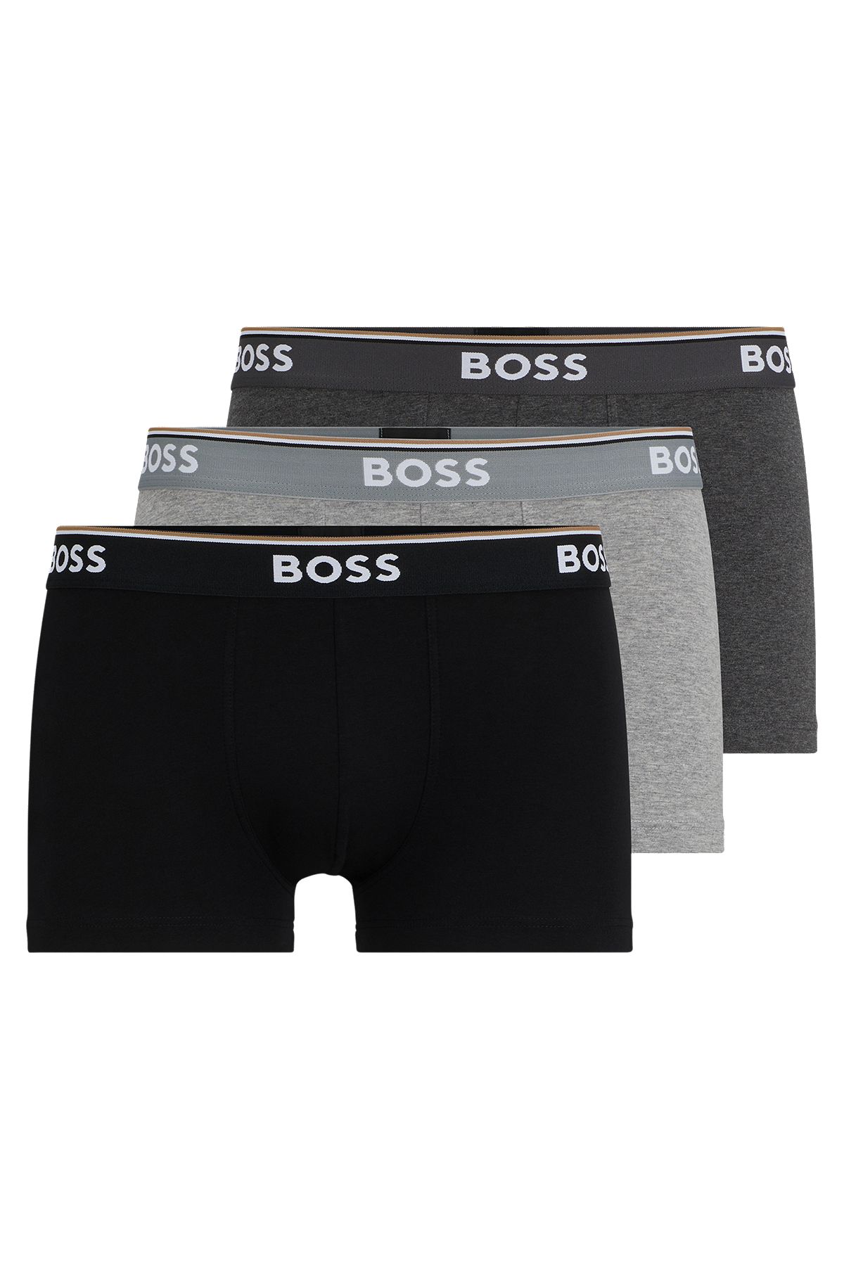 Three-pack of stretch-cotton trunks with logo waistbands, Grey