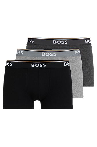 Three-pack of stretch-cotton trunks with logo waistbands, Grey