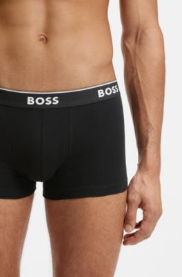 Dreierpack eng anliegende Boxershorts aus Stretch-Baumwolle mit Logo am Bund, Schwarz / Grau