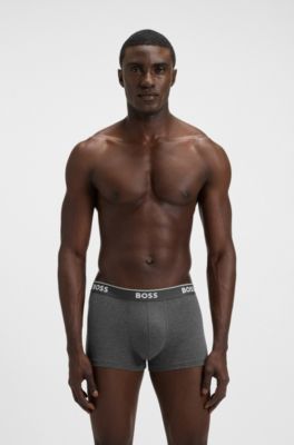 Stretch-cotton trunks with repeat logos, Black / Grey