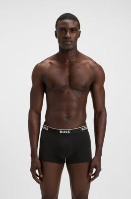 Stretch-cotton trunks with repeat logos, Black / Grey