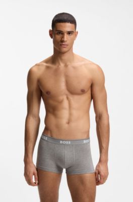 Eng anliegende Boxershorts aus Stretch-Baumwolle mit kurzem Bein und fortlaufenden Logos, Schwarz / Grau