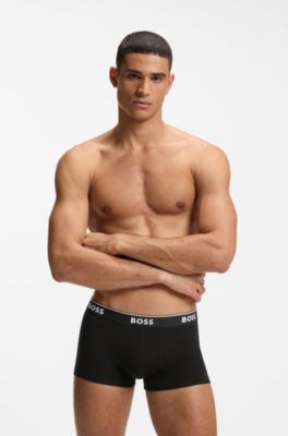 Eng anliegende Boxershorts aus Stretch-Baumwolle mit kurzem Bein und fortlaufenden Logos, Schwarz / Grau