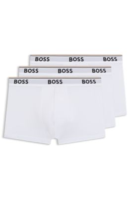 BOSS - Three-pack of stretch-cotton trunks with logo waistbands
