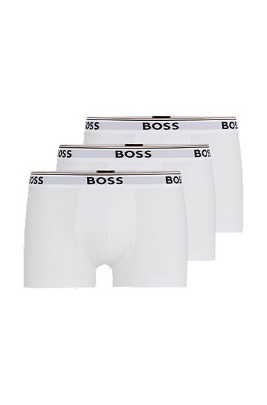 Three-pack of stretch-cotton trunks with logo waistbands, White