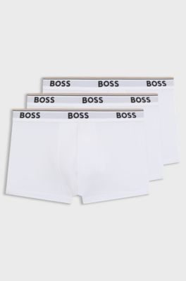 Eng anliegende Boxershorts aus Stretch-Baumwolle mit kurzem Bein und fortlaufenden Logos, Wei&szlig;