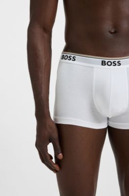 Stretch-cotton trunks with repeat logos, White