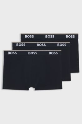 Eng anliegende Boxershorts aus Stretch-Baumwolle mit kurzem Bein und fortlaufenden Logos, Dunkelblau