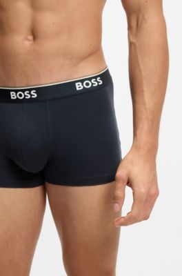 Stretch-cotton trunks with repeat logos, Dark Blue