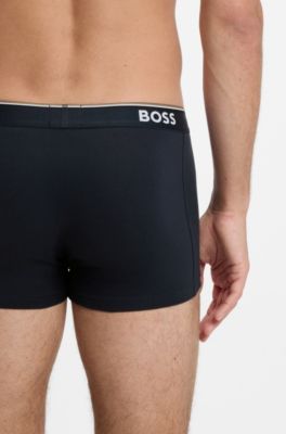 Eng anliegende Boxershorts aus Stretch-Baumwolle mit kurzem Bein und fortlaufenden Logos, Dunkelblau