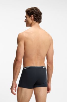 Stretch-cotton trunks with repeat logos, Dark Blue
