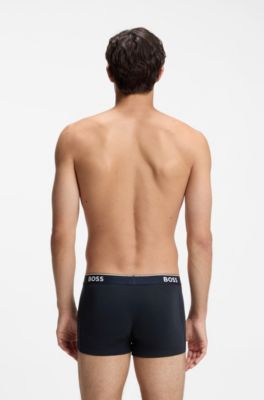 Eng anliegende Boxershorts aus Stretch-Baumwolle mit kurzem Bein und fortlaufenden Logos, Dunkelblau