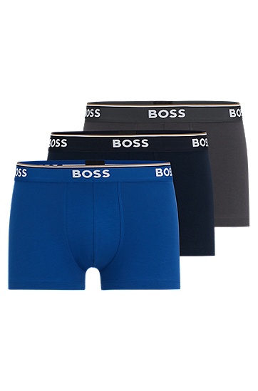 BOSS 博斯徽标裤腰弹力棉短裤三条装,  487_Open Blue