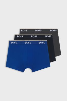 Set van drie korte boxershorts met logotailleband van stretchkatoen, Blauw / Grijs