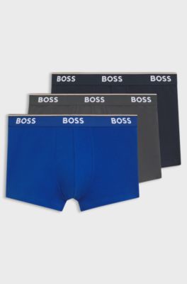 Eng anliegende Boxershorts aus Stretch-Baumwolle mit kurzem Bein und fortlaufenden Logos, Blau / Grau