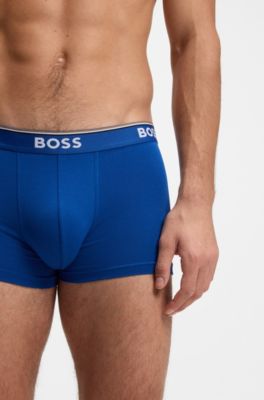 Stretch-cotton trunks with repeat logos, Blue / Grey