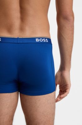 Stretch-cotton trunks with repeat logos, Blue / Grey