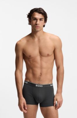 Stretch-cotton trunks with repeat logos, Blue / Grey