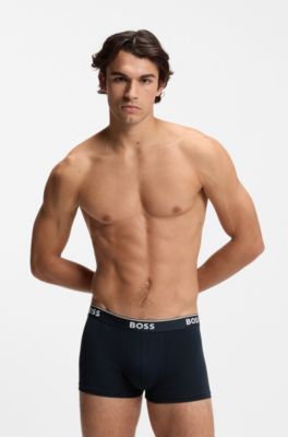 Stretch-cotton trunks with repeat logos, Blue / Grey