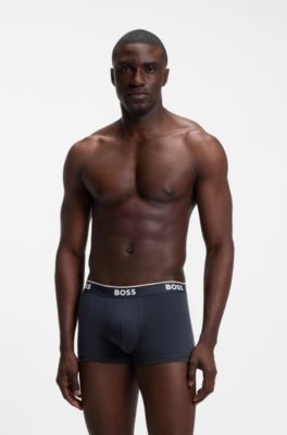 Eng anliegende Boxershorts aus Stretch-Baumwolle mit kurzem Bein und fortlaufenden Logos, Blau / Grau