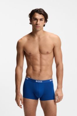 Stretch-cotton trunks with repeat logos, Blue / Grey