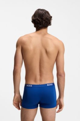 Stretch-cotton trunks with repeat logos, Blue / Grey