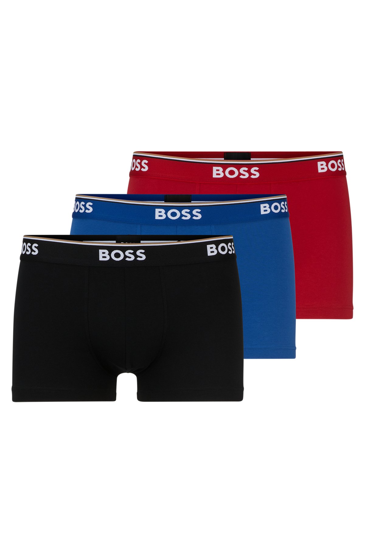 Three-pack of stretch-cotton trunks with logo waistbands, Black / Red