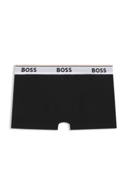 Stretch-cotton trunks with repeat logos, Black