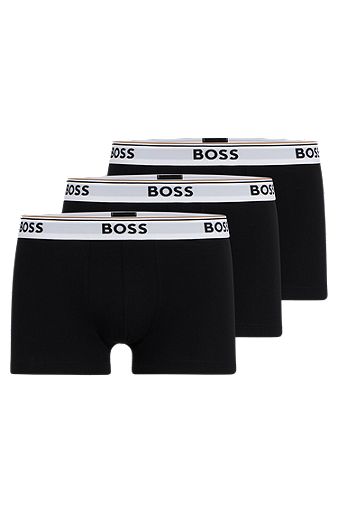 Lot de trois boxers courts en coton stretch ornés de logos à la taille, Noir