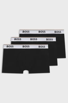 Stretch-cotton trunks with repeat logos, Black