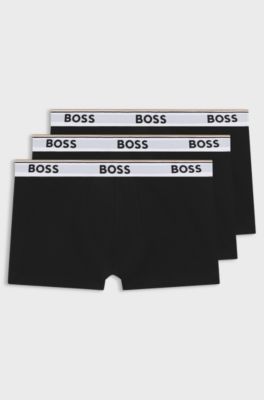 Stretch-cotton trunks with repeat logos, Black