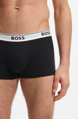 Stretch-cotton trunks with repeat logos, Black