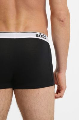 Stretch-cotton trunks with repeat logos, Black