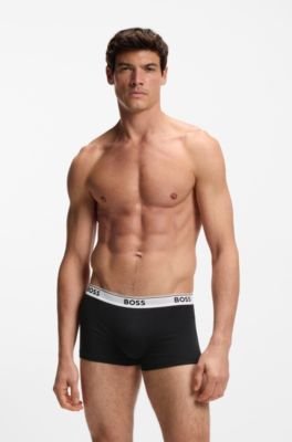 Stretch-cotton trunks with repeat logos, Black