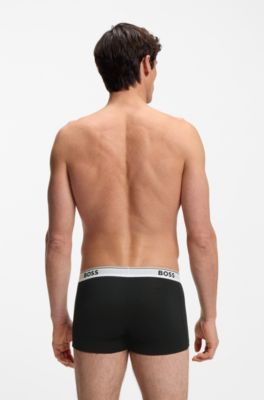 Stretch-cotton trunks with repeat logos, Black