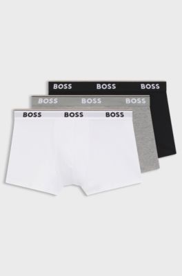 Stretch-cotton trunks with repeat logos, White / Grey / Black