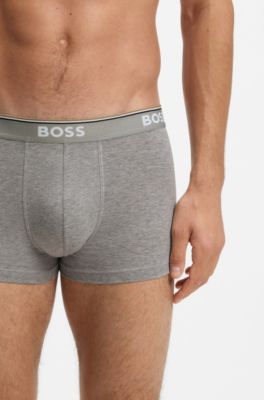 Stretch-cotton trunks with repeat logos, White / Grey / Black